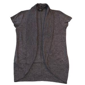 NWD Womens Cardigan Sweater Open Front Round Hem Cap Sleeve Dark Gray